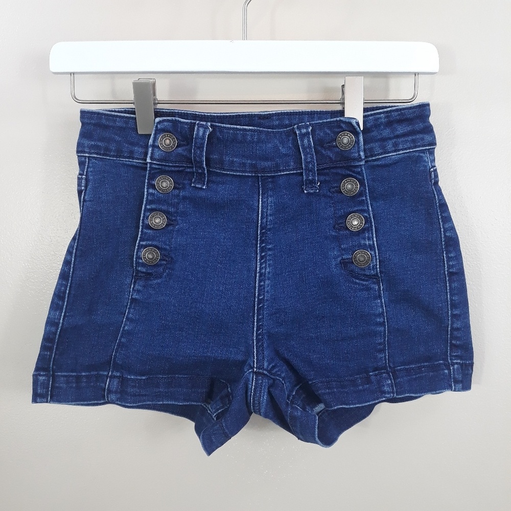 American Eagle High Rise Sailor Denim Shorts sz 2